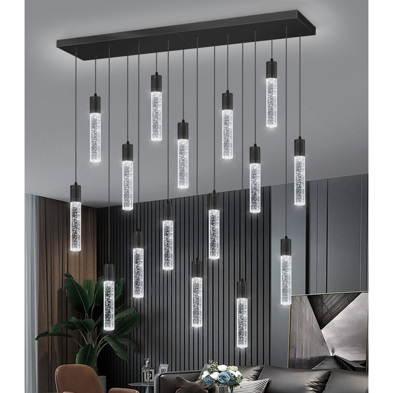 16-light Modern Crystal Rectangular Chandelier Black, Matte Black