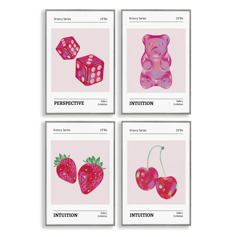 «Groovy Pink Gallery», ensemble de 4 impressions sur toile encadrées, design par LSR Design Studio, H 18 po x l 48 po