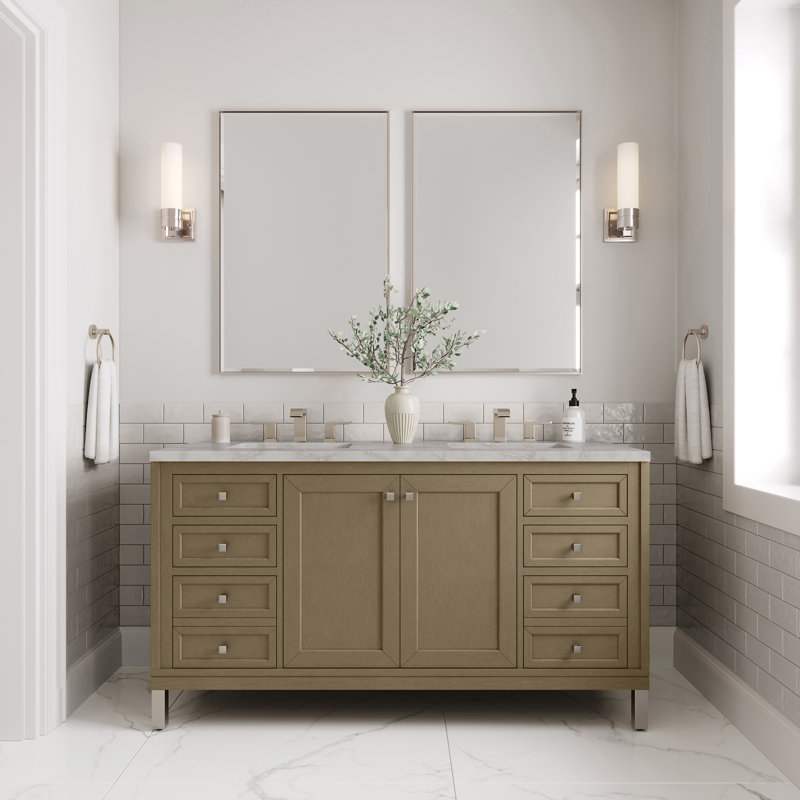 Chicago 60'' W Double Vanity, Charcoal Soapstone, 8" Widespread, Walnut Whisper