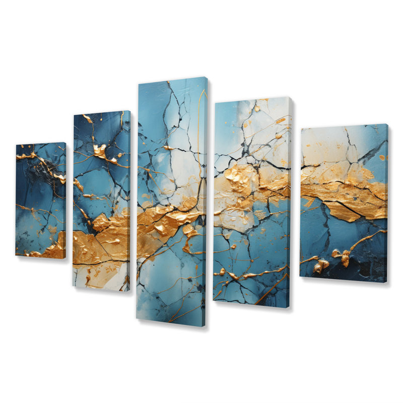 «Lightning Electric Veins Patchwork I», reproduction d'art moderne sur toile - 5 panneaux