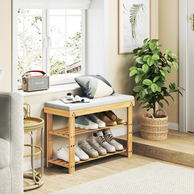 Banc de couloir avec coussin confortable et tablettes réglables pour une entrée pratique et contemporaine