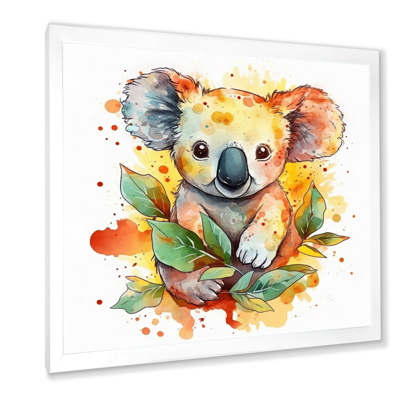 Adorable bébé koala sur toile, Cadre simple blanc, H 30 po x l 30 po x P 1 po