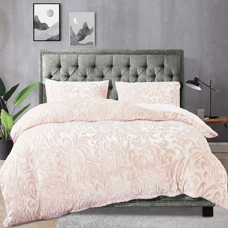 Polyester Floral Duvet Cover with Pillowcases, Double, Pink