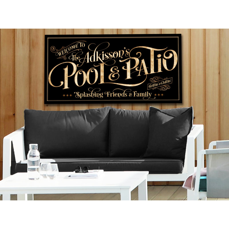 Nom de famille de piscine et de patio personnalisé sur métal, H 20 po x l 40 po x P 0,04 po, Oui