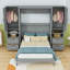 Lit escamotable double en bois avec quatre tiroirs, tablettes et placard-417423758