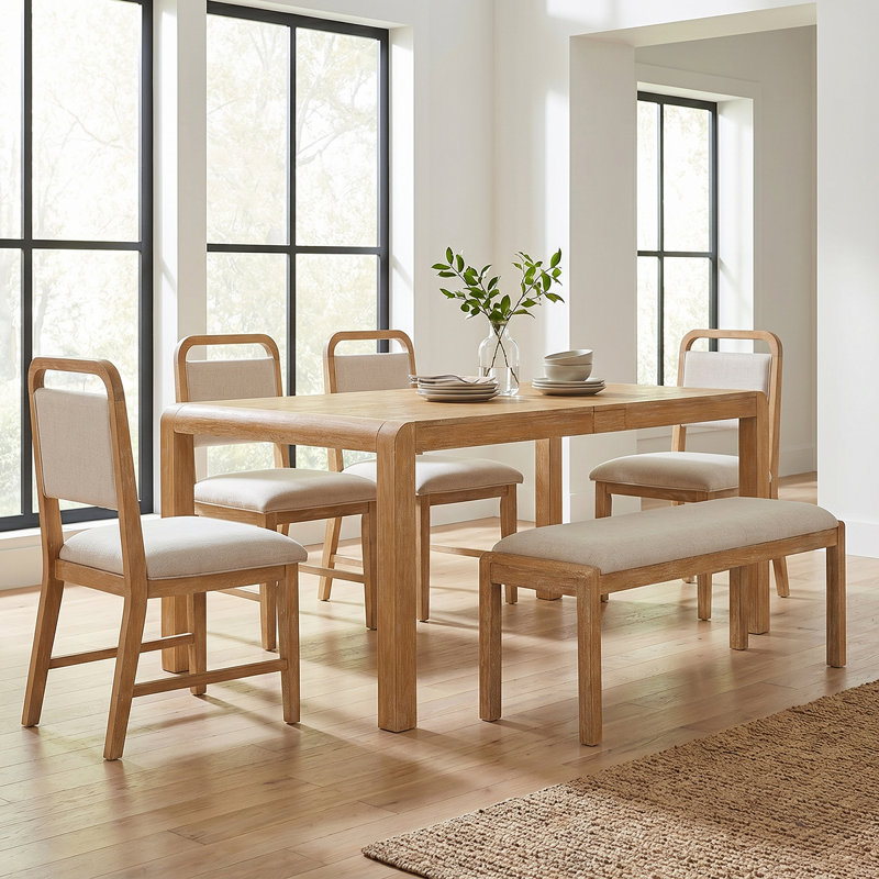 Rustic Extendable Dining Table Set - Elegant Curved Legs & Ergonomic Chairs For 4-6, Natural