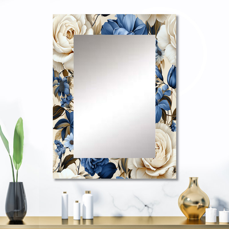 Motif victorien Keene bleu cobalt Renaissance - miroir floral, miroir mural décoratif de campagne, art en métal imprimé