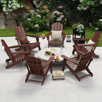 (Set of 6) Hdpe Folding Outdoor Adirondack Chair With Cup Holder