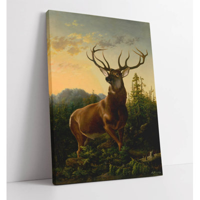 Alexander Brodszky Deer in Forest Landscape Canvas Wall Art Print Picture
