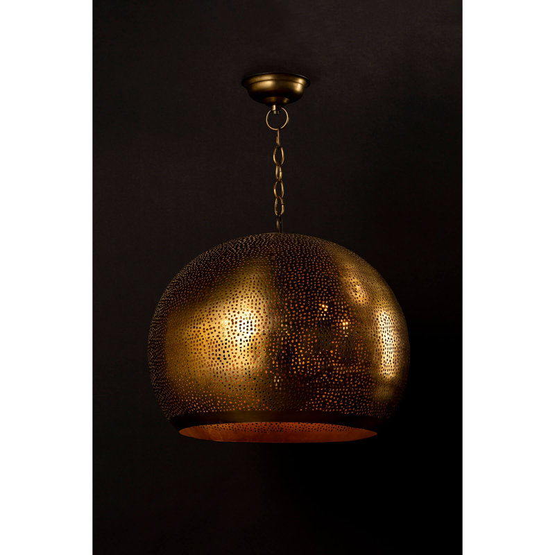 Pierced Metal Sphere Pendant, Natural Brass