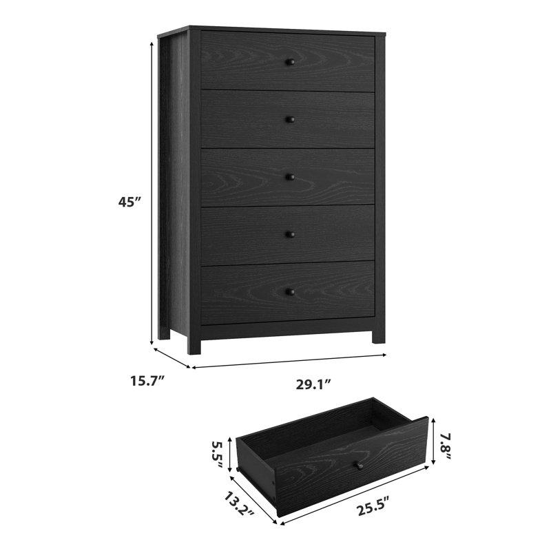 Commode 5 tiroirs Modern, Noir