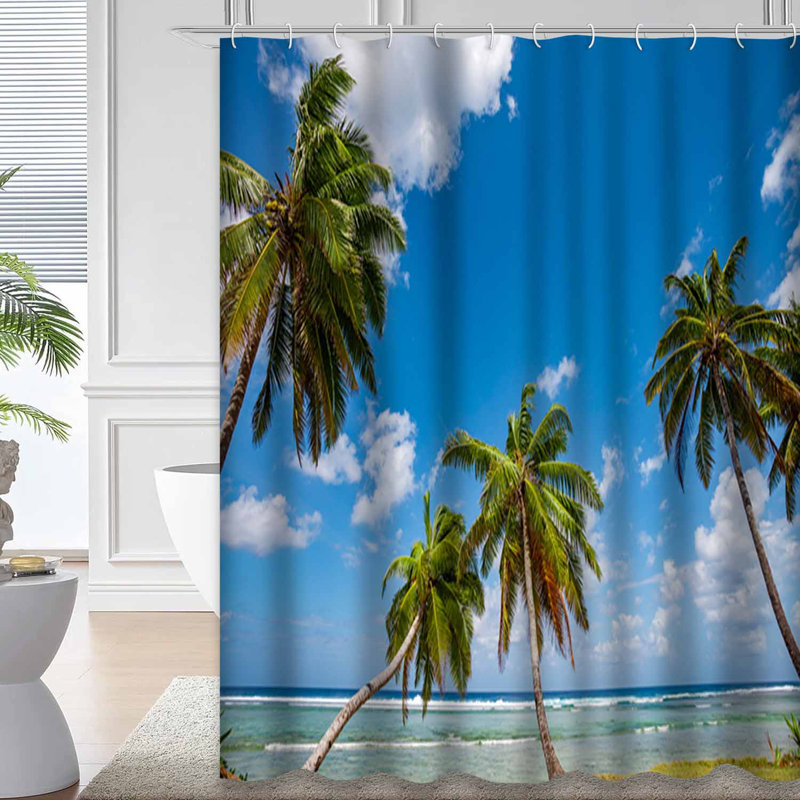 Tropique, océan, blanc, plage, palmiers, île, America, magnifique, avec 12 crochets, L 72 po x l 84 po