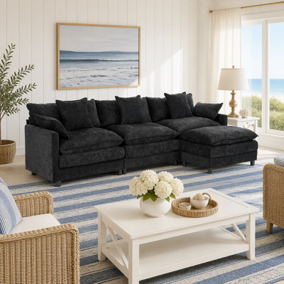 108" L Shaped Modern Sofa Modular Sectional Cloud Couch with Ottoman, 4-Seat Chenille Deep Seat Sofa with Pillow for Living Room, Bedroom and Apartment