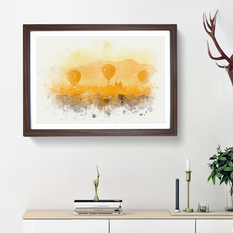 Hot Air Balloons over Bagan in Abstract - Picture Frame Graphic Art Print, 36cm H x 48cm W x 2cm D, Walnut Framed