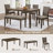 Lynford Farmhouse 6-Piece  Rustic Wooden Dining Set with Upholstered Chairs and Bench-126089863-126089864
