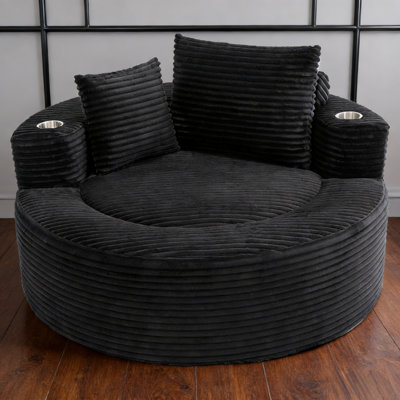 55.5" Black Memory Foam Round Cloud Sofa Bed, No Assembly, 3 Pillows