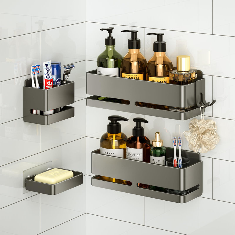 Étagère de douche sans perçage (ensemble de 5 pièces - gris), Grey