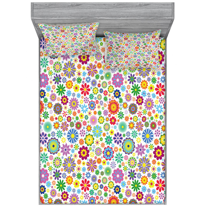 Microfiber Floral Sheet Set, Full Sheet Set + Fitted Sheet + 2 Pillowcases, Multicolor Floral