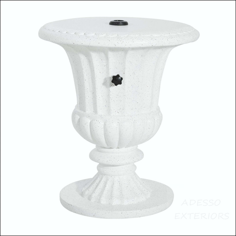 Table d'appoint MGO en marbre blanc avec base de parasol remplie de sable