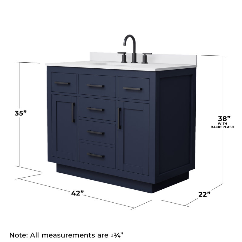 Ensemble de meuble-lavabo simple Beckett, Bleu foncé avec bordure noir mat, Comptoir en marbre de culture blanc