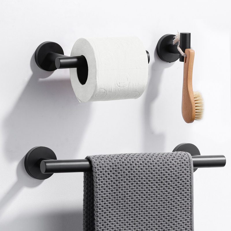 Ensemble de 3 pièces de quincaillerie de salle de bain en acier inoxydable, Noir mat