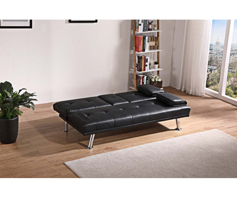 67 " Leather Sofa Bed, Black Leather