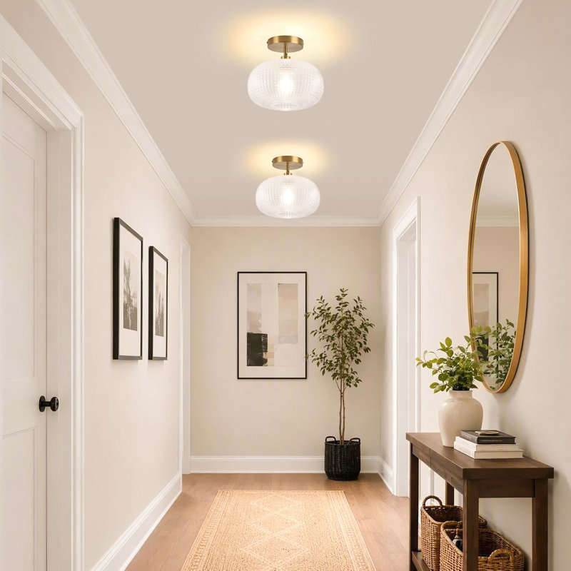 Plafonnier semi-encastré doré, luminaires de couloir, luminaire de plafond rétro, plafonnier en verre globe, plafonnier suspendu, éclairage de maison de campagne pour entrée de salle de bain