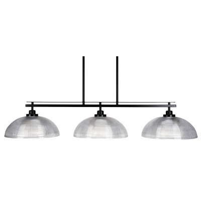 Agnon 3 Light Island Light Shown With 13" Clear Ribbed Glass