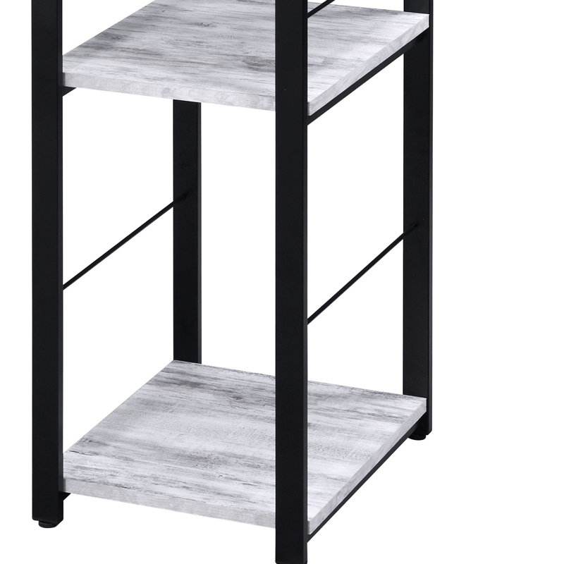 Bureau rectangulaire avec tablettes à 2 niveaux en blanc antique et noir et base en métal, Blanc antique