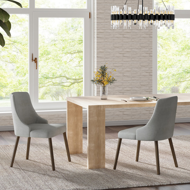 Kanalu Curved Back Upholstered Side Chair with Solid Wood Legs (Set of 2) , Gray