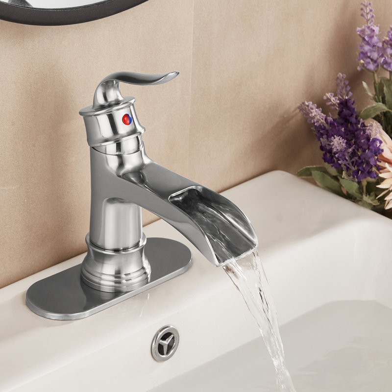 Single-Hole Single-handle Bathroom Faucet with Drain Assembly, Brushed Nickel