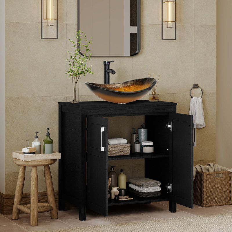 Meuble-lavabo simple 30 po avec lavabo moderne autoportant, Noir