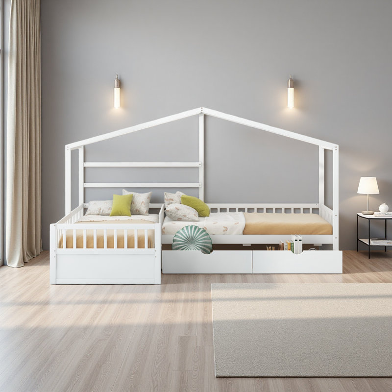 Lit plateforme simple avec trois tiroirs de rangement, Blanc