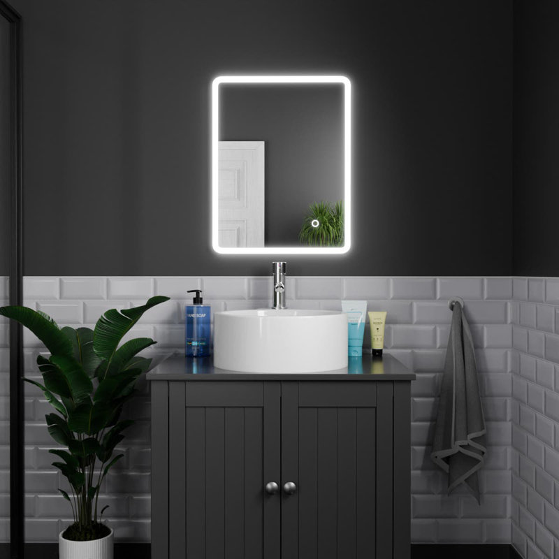 Rectangle LED Bathroom Mirror Fog Free Touch Sensor, 39 cm H x 50 cm W