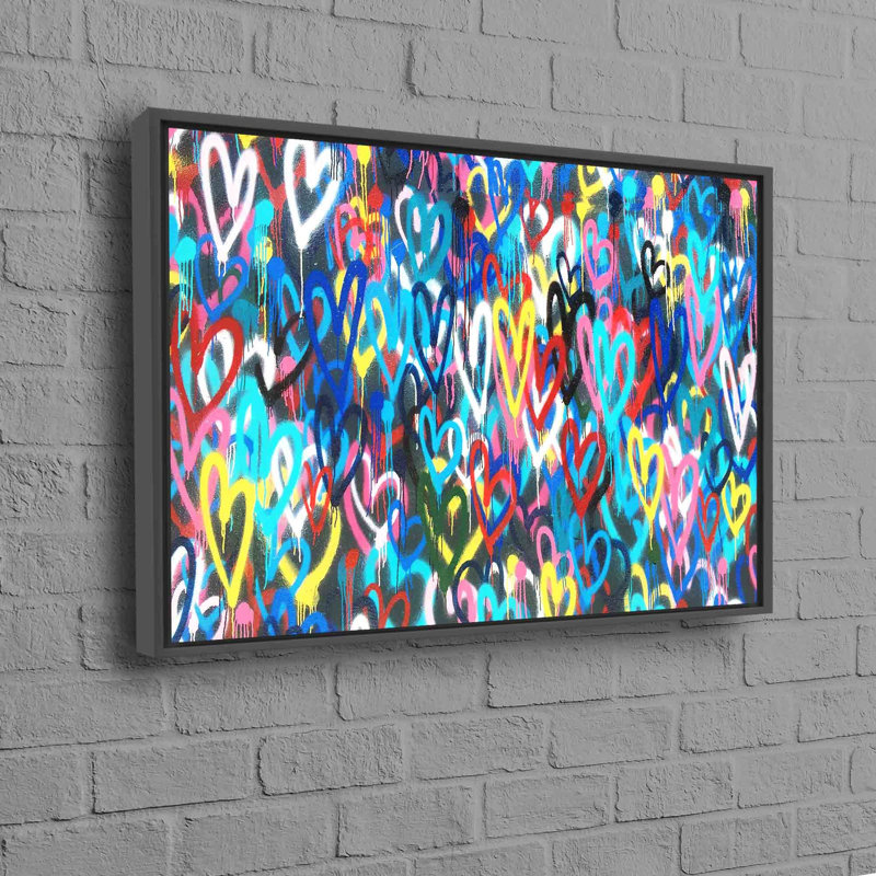 Impression d'art colorée sur toile de Banksy Love Hearts colorée pour une décoration intérieure unique, H 26 po x l 37 po