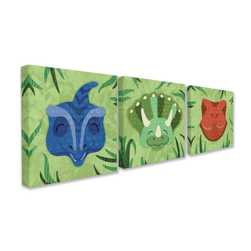 Décoration murale dinosaures dans le jungle ensemble 3 pièces par daphné polselli pour enfants Sessoms, Toile tendue