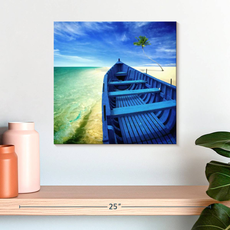 Mehar Beached Blue Boat, 16" H x 16" W