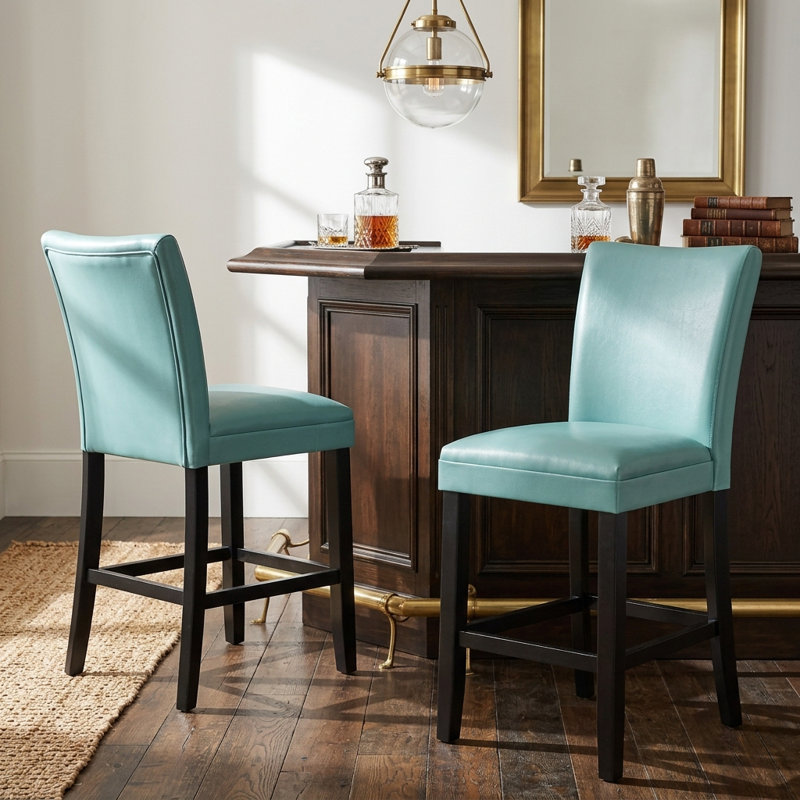 Tabouret de bar moderne en similicuir noir LUMera, Tabouret de comptoir (siège d'une hauteur de 25 p, Bleu clair