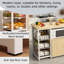 Un support de rangement de cuisine de style moderne avec des armoires, combinant un panneau de fibres à densité moyenne de couleur chêne naturel avec une structure en acier robuste.