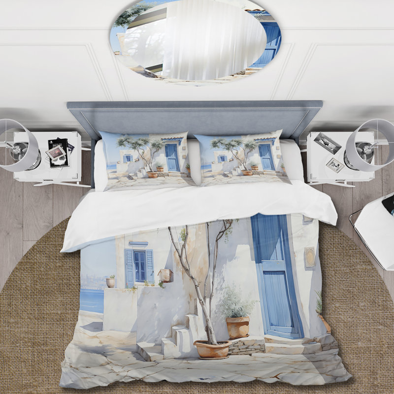 Grèce Cycladic Harmony II - Ensemble de housse de couette Paysages - Microfibre de polyester