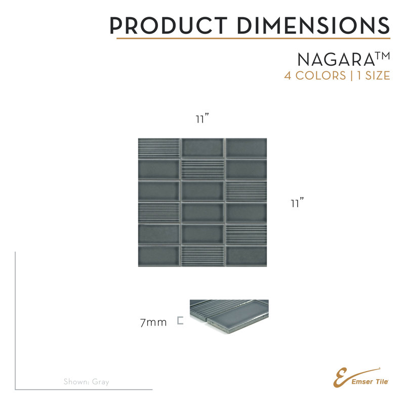Nagara™ 11" x 11" Ceramic Grid Mosaic Tile, Silver