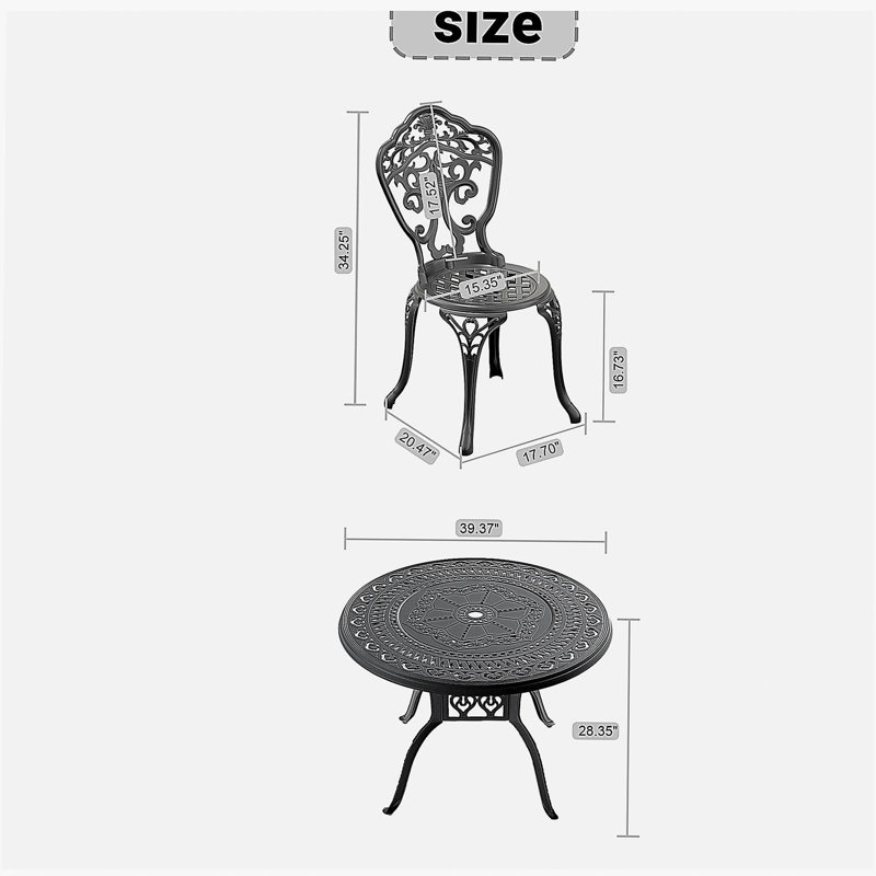5-Piece Set Of All-Weather Cast Aluminum Dining Furniture Set With Black Frame