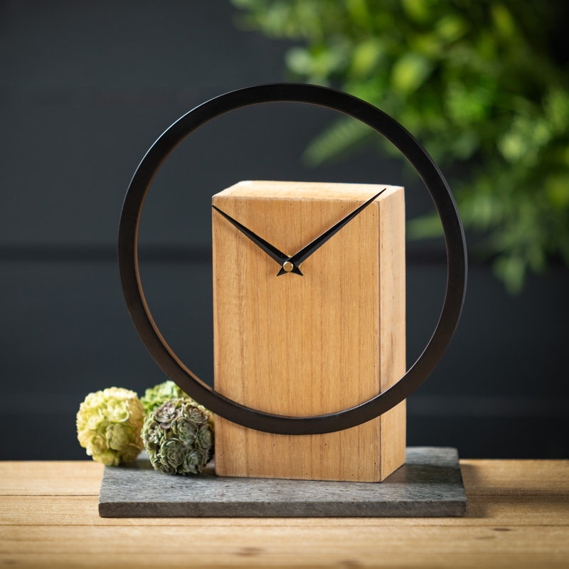 Analogue Solid Wood Mechanical Tabletop Clock in Black/Natural