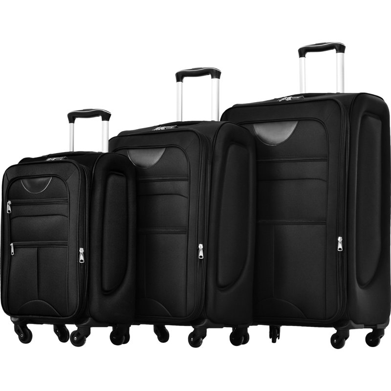 Valise 3 pièces avec valise et extensible, Noir