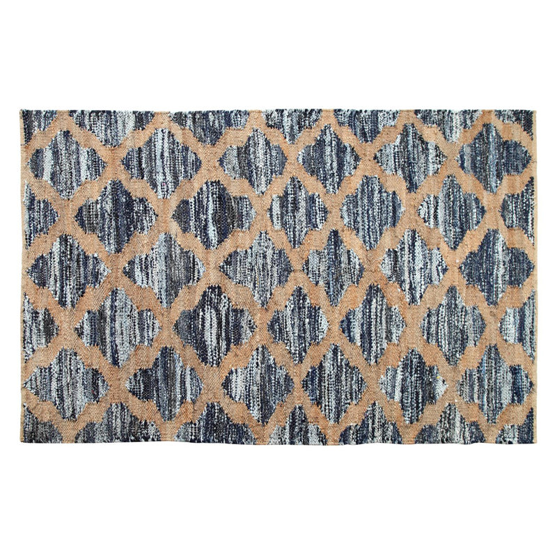 Tapis unique bleu / beige noué à la main à motif de losanges 6 pi x 9 pi Annalee