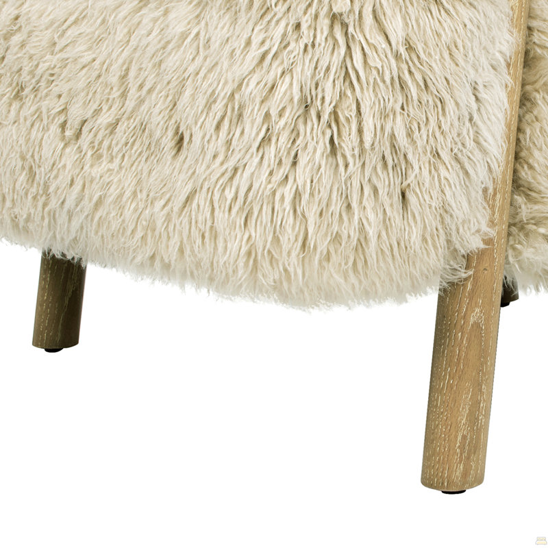 Fauteuil d'appoint rembourré 33 po, fourrure véritable beige taupe