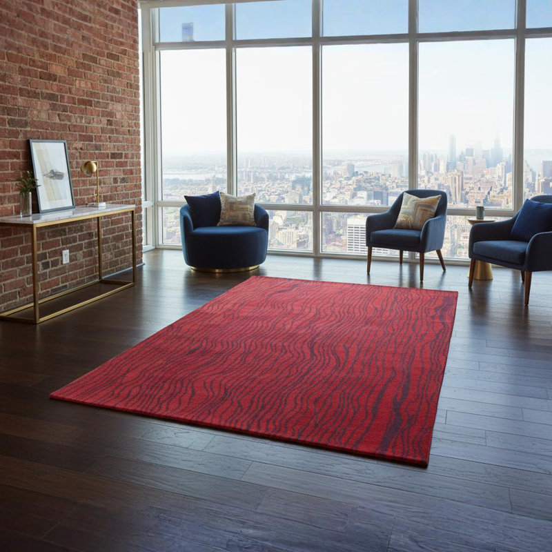 Tapis rouge en laine touffeté à la main Ailey Authentic, 8 pi x 10 pi