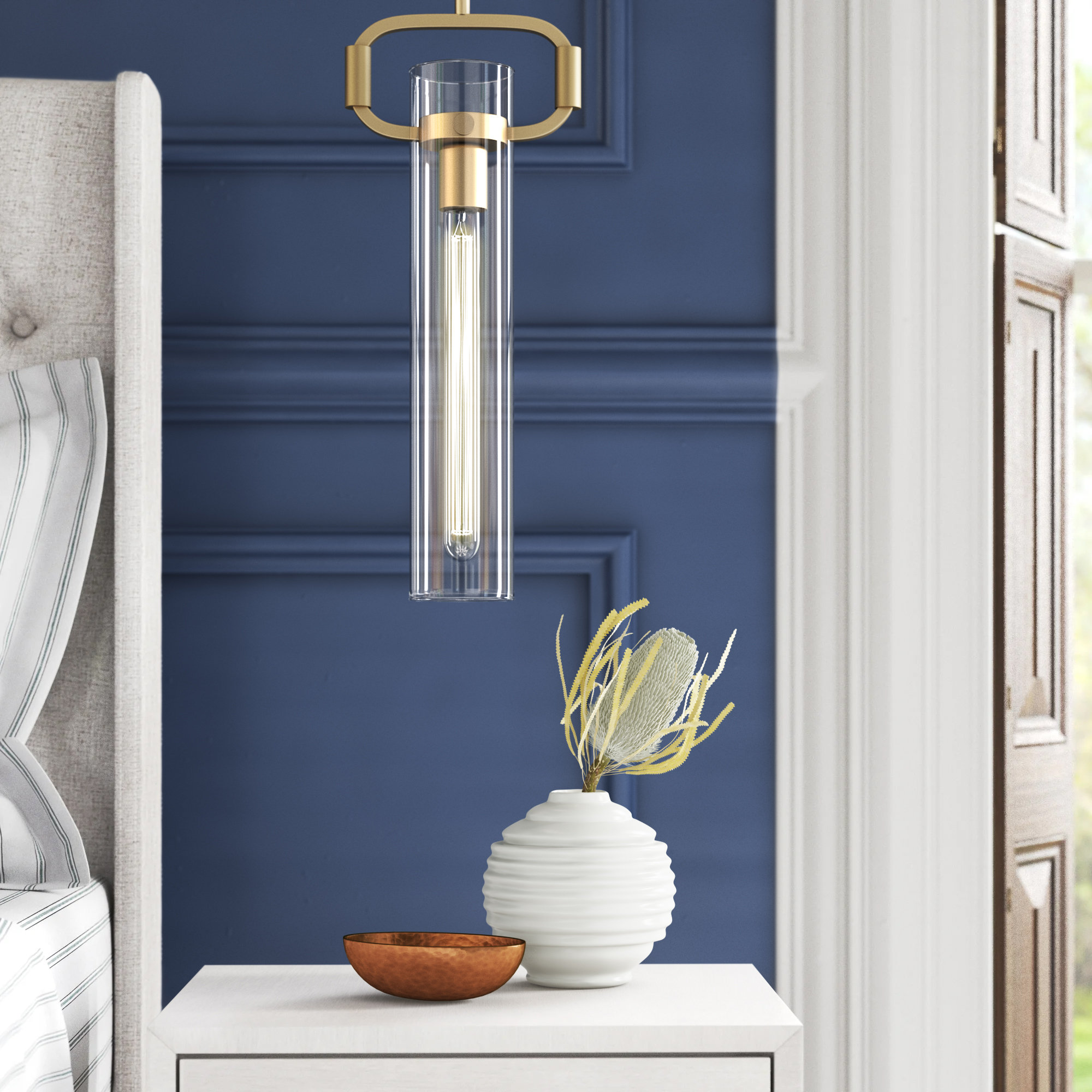 Shay Single Light Glass Dimmable Pendant, Brass