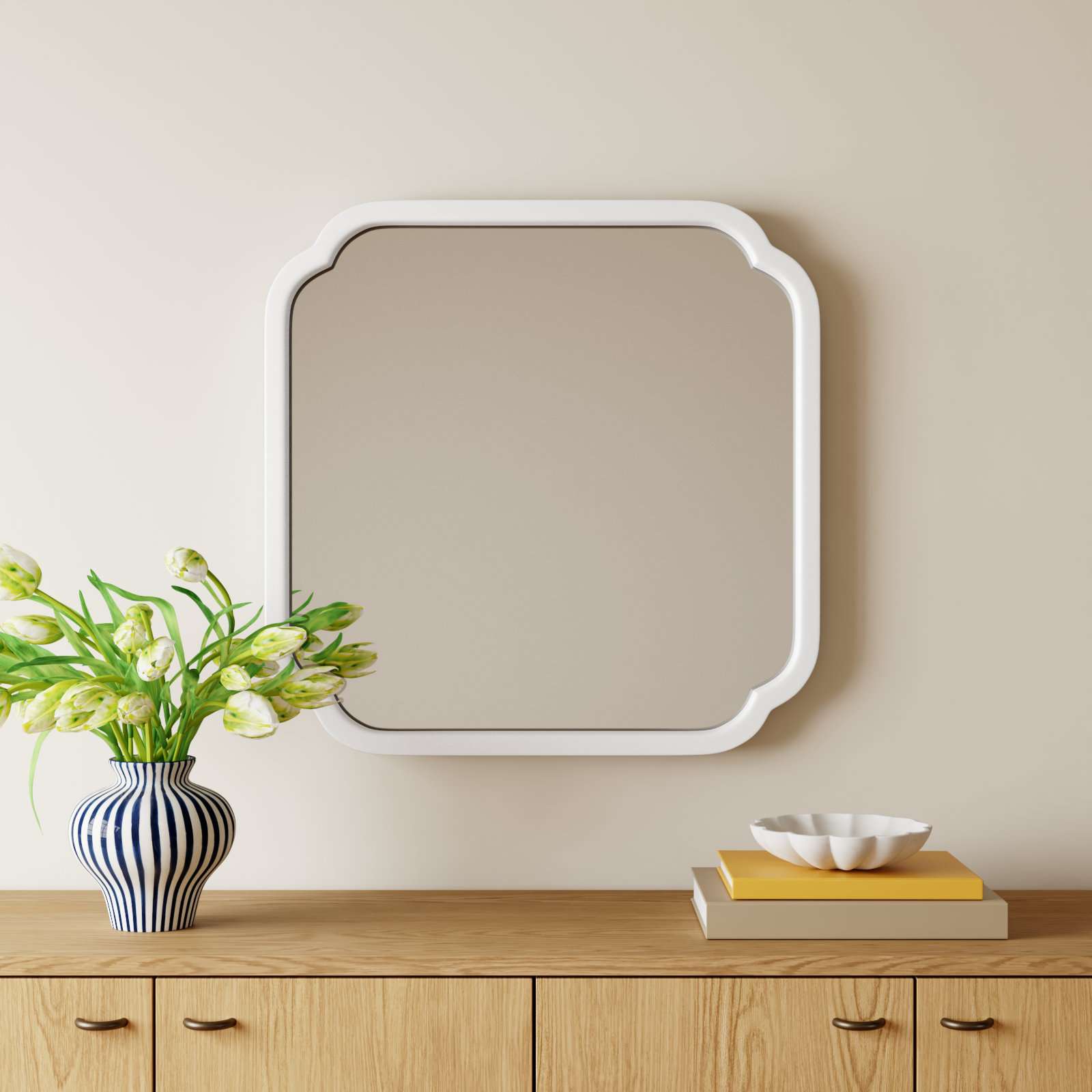 Baltic Wood Scalloped Wall Mirror, White
