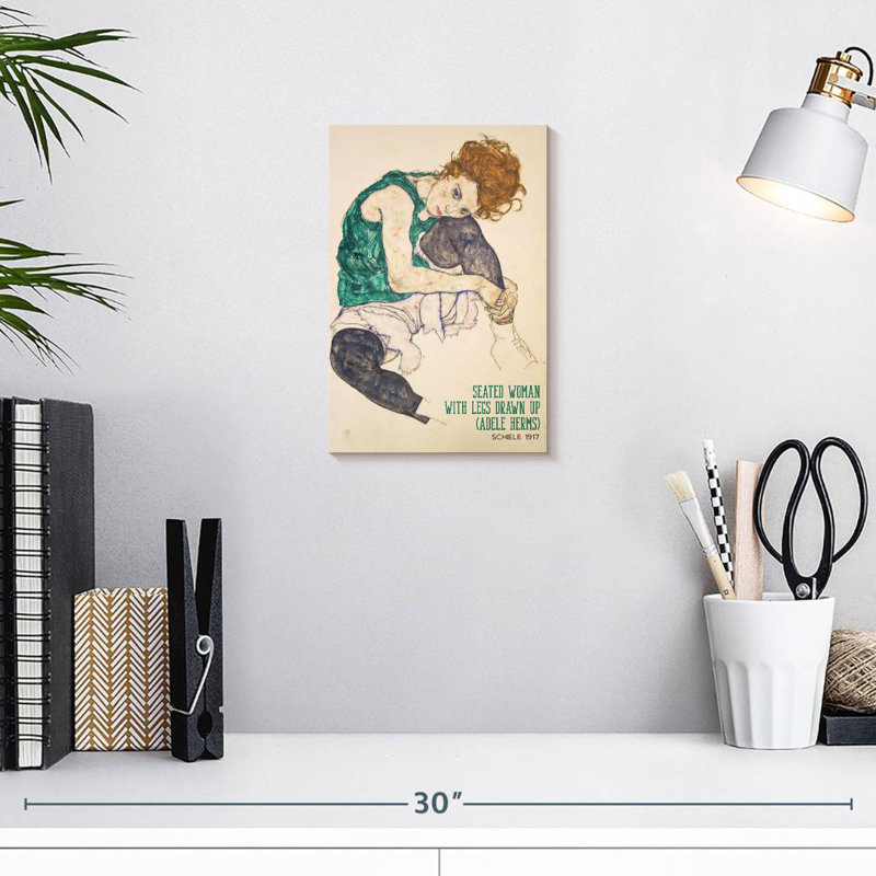 Femme assise, affiche d'exposition Schiele, H 12 po x l 8 po
